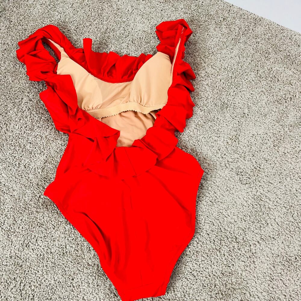 J. Crew Red Ruffle scoopback one-piece swimsuit Size 6 - Picture 4 of 7